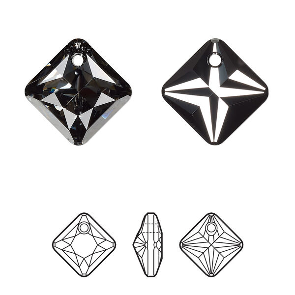 Drop 1pk crystal silver night, Crystal Passions® 16mm pendant princess cut 6431 image number 0
