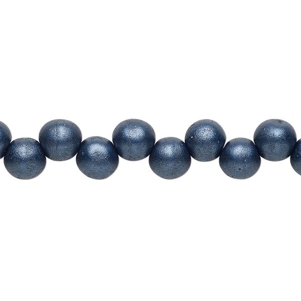 Bead, Preciosa, Czech pressed glass druk, opaque satin dark blue, 6mm top-drilled round. Sold per pkg of 30. image number 0
