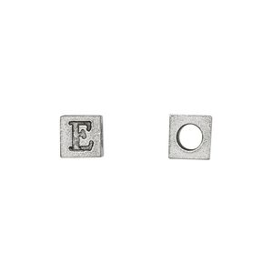 Bead, antiqued pewter (tin-based alloy), 7mm cube with Greek letter, EPSILON. Sold per pkg of 4.