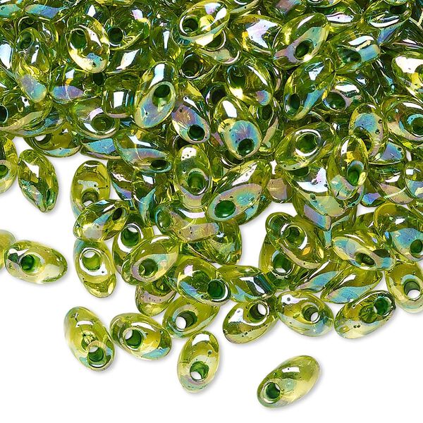 Seed bead, Miyuki, glass, pkg/250g, 7x4mm long magatama, translucent green inside dyed color chartreuse, (LMA-341). image number 0