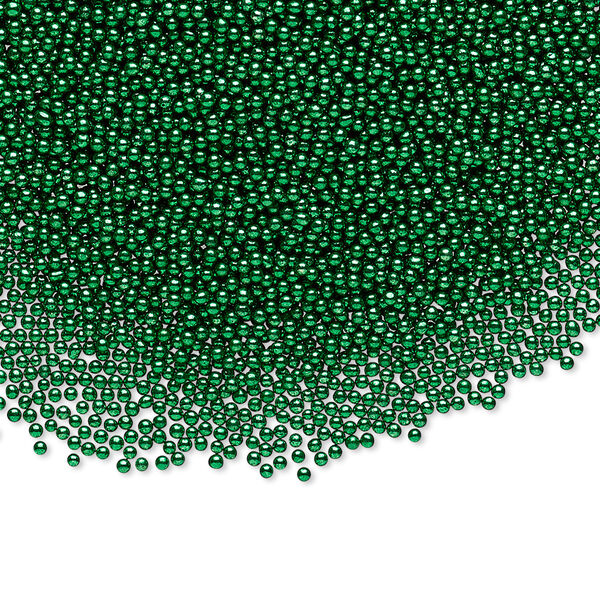Bead, coated glass, opaque green, 1mm undrilled micro round. Sold per 15-gram vial. image number 0