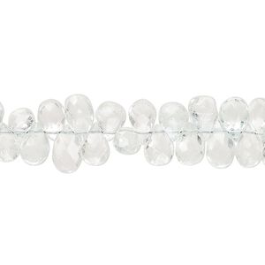 Goshenite 1pkg1, hand-cut top-drilled faceted puffed teardrop bead 8 inch 6x3mm-10x6mm