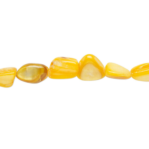 Bead, mother-of-pearl shell (dyed), golden yellow, small to large pebble, Mohs hardness 3-1/2. Sold per 30-inch strand. image number 0