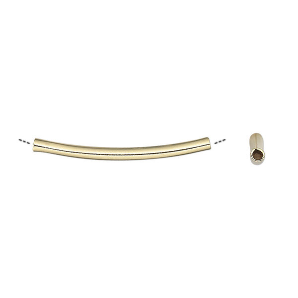 Bead, gold-plated brass, 26x2mm curved tube. Sold per pkg of 20. image number 0