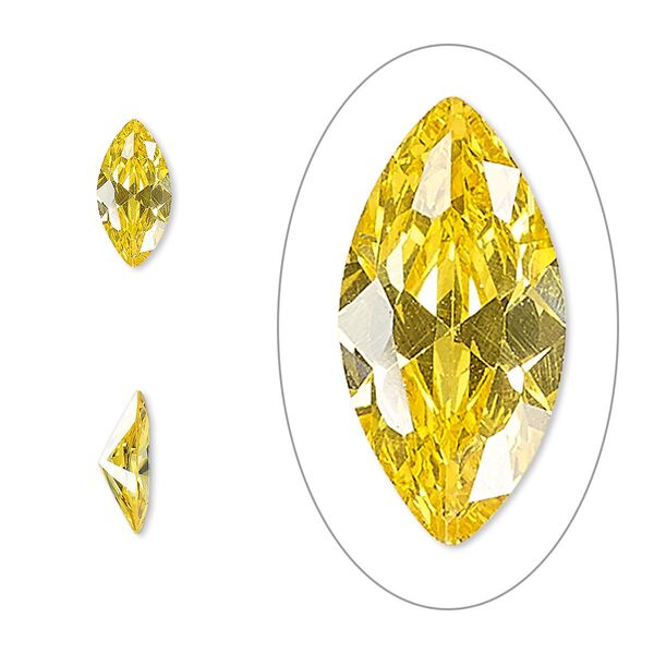 Gem, cubic zirconia, topaz gold, 10x5mm faceted marquise, Mohs hardness 8-1/2. Sold individually. image number 0