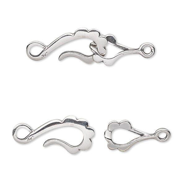 Clasp, JBB Findings, hook-and-eye, sterling silver, 25x9mm scalloped edge. Sold individually. image number 0