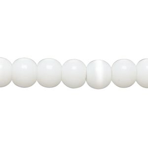 Bead, cat's eye glass (fiber optic glass), white, 7-9mm round. Sold per 14-inch strand, approximately 50 beads.