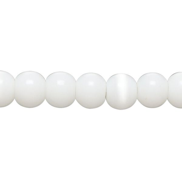 Bead, cat's eye glass (fiber optic glass), white, 7-9mm round. Sold per 14-inch strand, approximately 50 beads. image number 0