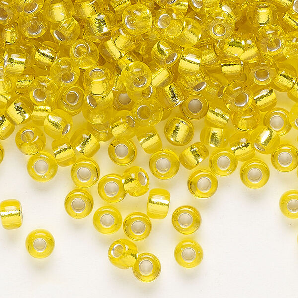 Seed bead, Miyuki, glass, pkg/25g, #6 rocaille, transparent silver-lined yellow (RR-6). image number 0