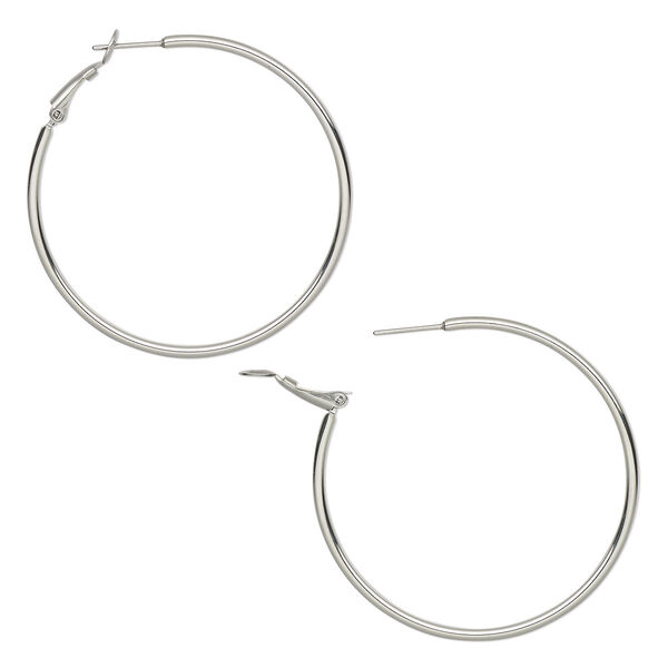 Earring, stainless steel, 50mm round hoop. Sold per pair. image number 0