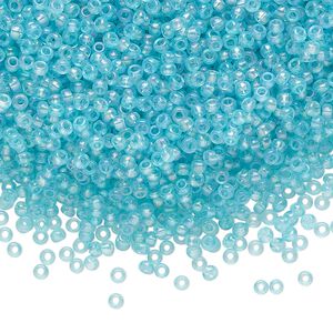 Seed bead, Preciosa Ornela Czech glass, pkg/500g, #11 rocaille, translucent solgel dyed rainbow teal, (41165).