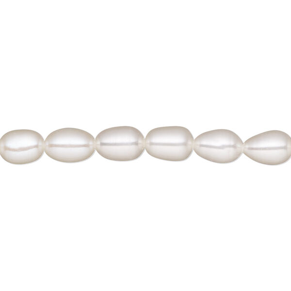 Pearl, White Lotus™, cultured freshwater (bleached), white, 5-7mm rice, B grade, Mohs hardness 2-1/2 to 4. Sold per 15-1/2" to 16" strand. image number 0