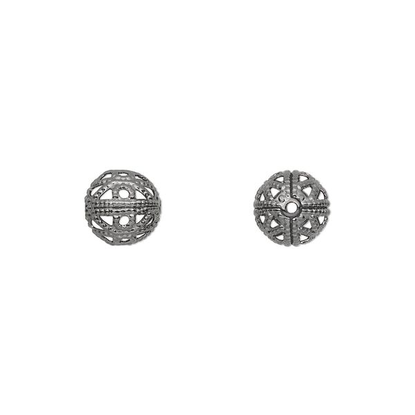 Bead, gunmetal-plated brass, 8mm filigree round. Sold per pkg of 100. image number 0
