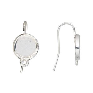 Ear wire fishhook 1pkg10 Almost Instant Jewelry®, 19mm / 10mm round glue-in cab setting / closed loop, 18 gauge silver-finished brass 5 pair