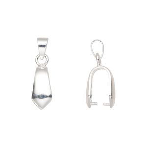 Bail, ice pick, silver-plated brass, 22x6mm with 10mm grip length and soldered bail. Sold per pkg of 20.