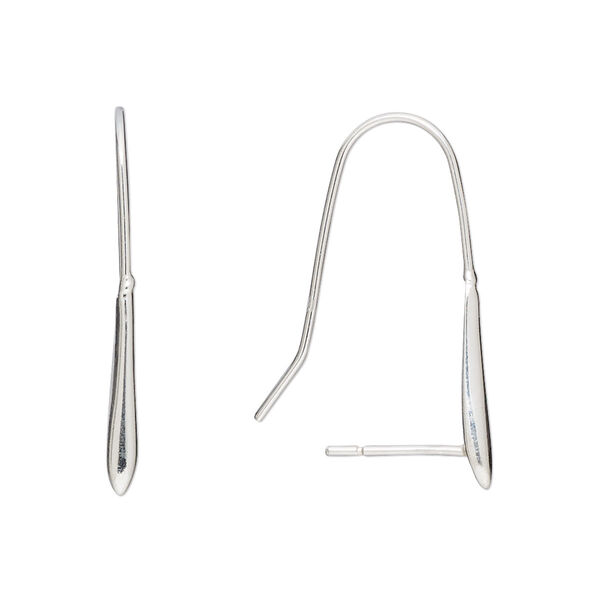 Ear wire, sterling silver, 27mm fishhook with teardrop and 10.5mm peg, 21 gauge. Sold per pair. image number 0