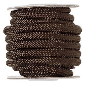 Cord, nylon, dark brown, 8mm braided. Sold per 15-foot spool.