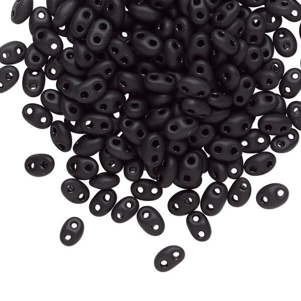 Seed bead, Preciosa Twin™ Czech glass, pkg/250g, 5x2.5mm oval, opaque matte black, (23980). image number 0