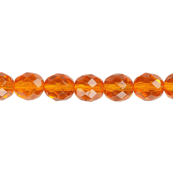 Bead, Czech fire-polished glass, transparent orange, 8mm faceted round. Sold per 15-1/2" to 16" strand, approximately 50 beads. image number 0