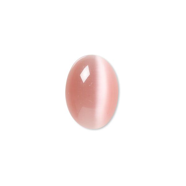 Cabochon, cat's eye glass (fiber optic glass), pink, 18x13mm calibrated oval, quality grade. Sold per pkg of 6. image number 0