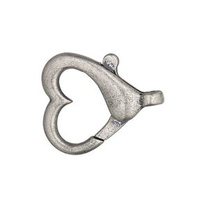 Clasp lobster claw 1pkg2 "pewter" (zinc alloy), 22mm open heart, antique silver-finished 1-strand