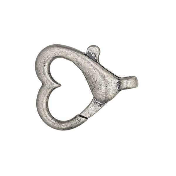 Clasp lobster claw 1pkg2 "pewter" (zinc alloy), 22mm open heart, antique silver-finished 1-strand image number 0