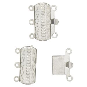 Clasp tab 1pkg10, 20x8mm rectangle, stainless steel 3-strand
