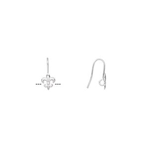 Ear wire, silver-plated brass, 18mm fishhook with 10x8mm fleur-de-lis and hidden open loop, 21 gauge. Sold per pkg of 5 pairs.