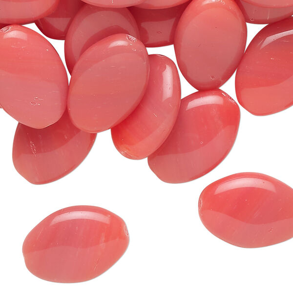 Bead, Czech pressed glass, translucent salmon, 16x12mm puffed oval. Sold per 2-ounce pkg, approximately 40 beads. image number 0