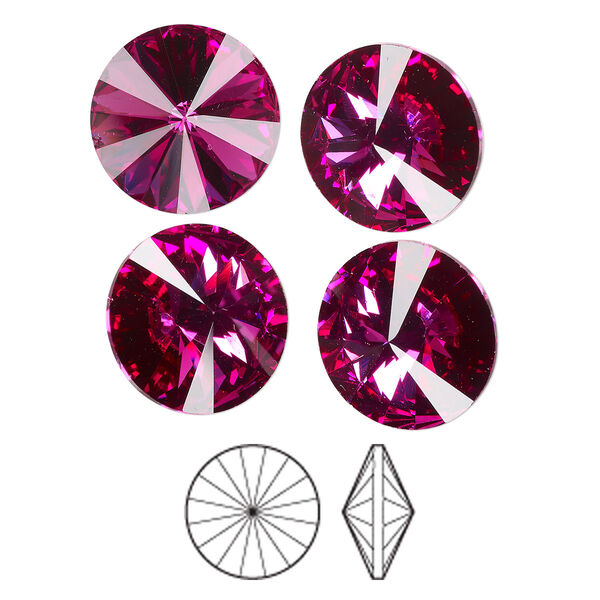 Chaton 4pk fuchsia foil back, Preciosa MAXIMA Czech crystal rhinestone 14mm rivoli image number 0