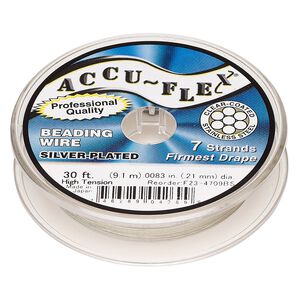 Beading wire, Accu-Flex®, nylon and silver-plated stainless steel, clear, 7 strand, 0.0083-inch diameter, high tension. Sold per 30-foot spool.
