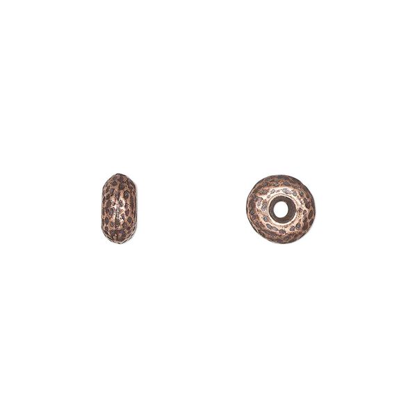 Bead, TierraCast®, "Hammertone" collection, antique copper-plated pewter (tin-based alloy), 7x4mm hammered rondelle. Sold per pkg of 4. image number 0