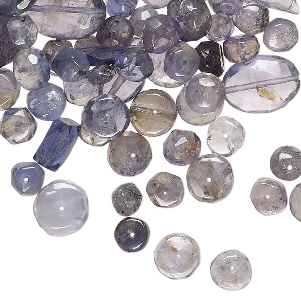 Bead mix, iolite (natural), light to dark, 5x3mm-14x10mm hand-cut top- and center-drilled faceted mixed shapes with 0.4-1.4mm hole, C grade, Mohs hardness 7 to 7-1/2. Sold per 1-ounce pkg, approximately 110-120 beads. image number 0