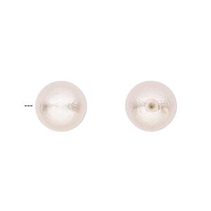 Bead, lacquered cotton pearl, soft pink, 10mm half-drilled round. Sold per pkg of 2.