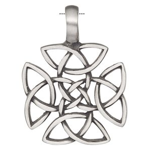 Pendant, Powerful Pewter Pendants, antiqued pewter (tin-based alloy), 41x30.5mm single-sided Celtic cross with 6mm hole. Sold individually.