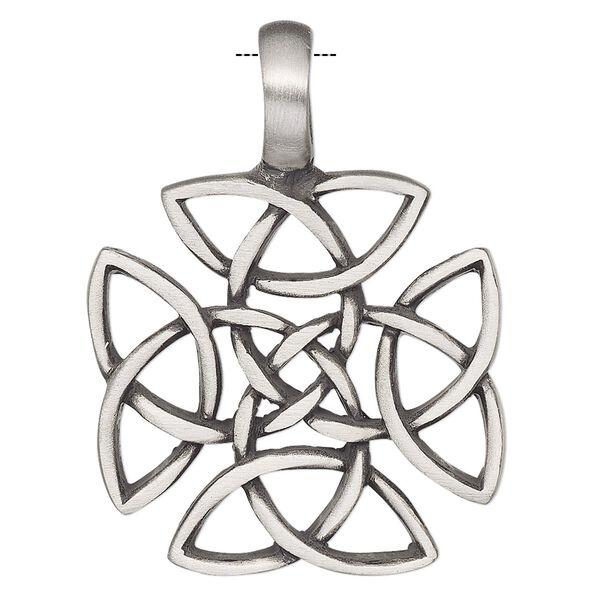 Pendant, Powerful Pewter Pendants, antiqued pewter (tin-based alloy), 41x30.5mm single-sided Celtic cross with 6mm hole. Sold individually. image number 0