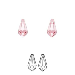 Drop 24pk rose, Crystal Passions® 11x5.5mm pendant teardrop 6000