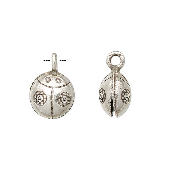 Bell, Hill Tribes, antiqued fine silver, 17x11mm round ladybug with clapper. Sold individually. image number 0