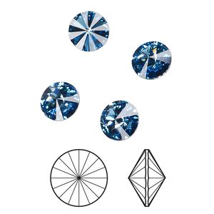 Chaton 8pk cool blue foil back, Crystal Passions® Regenerated 8.16 to 8.41mm rivoli SS39 1122