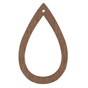 Focal, fiberboard, brown, 2 x 1-1/4 inch top-drilled open teardrop. Sold per pkg of 6.