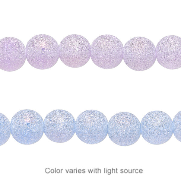 Bead, coated glass, translucent matte aqua blue / lavender AB, 7-8mm uneven round. Sold per 15-1/2" to 16" strand. image number 0
