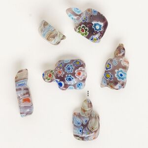 Bead, millefiori glass, translucent purple and multicolored, 18x12mm-23x15mm half-drilled turtle. Sold per pkg of 6.