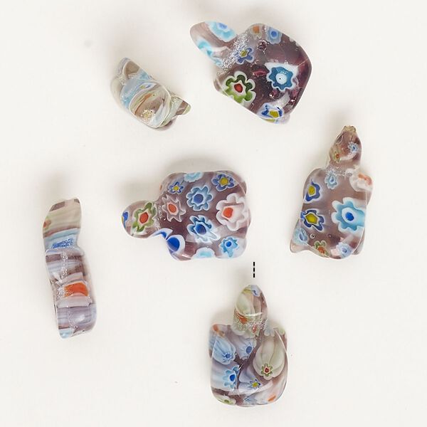 Bead, millefiori glass, translucent purple and multicolored, 18x12mm-23x15mm half-drilled turtle. Sold per pkg of 6. image number 0
