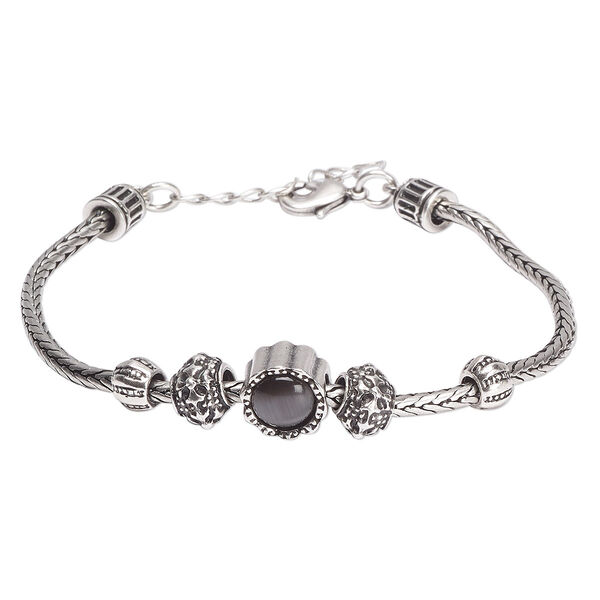 Bracelet, cat's eye glass and antique silver-finished "pewter" (zinc-based alloy), grey, 11.5mm wide, 6-1/2 inches with 1-1/2 inch extender chain and lobster claw clasp. Sold individually. image number 0