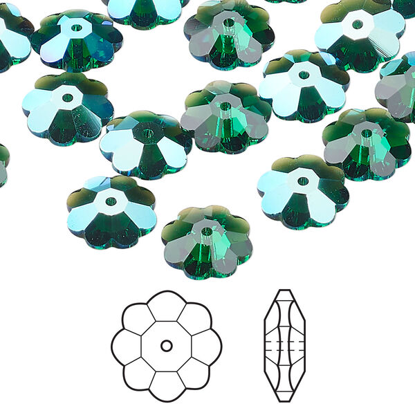 Margarita flower 1pkg144 majestic green shimmer, Crystal Passions®, 10x3.5mm flower bead 3700 image number 0