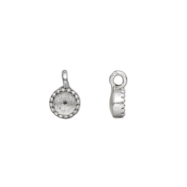 Drop, antique silver-plated "pewter" (zinc-based alloy), 7mm single-sided round with SS24 setting. Sold per pkg of 10. image number 0