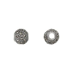 Marcasite / sterling silver 1pkg1, round bead natural 9mm