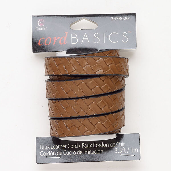 Faux leather 1pkg1, textured flat rectangle cord brown / black 1m 12mm image number 0