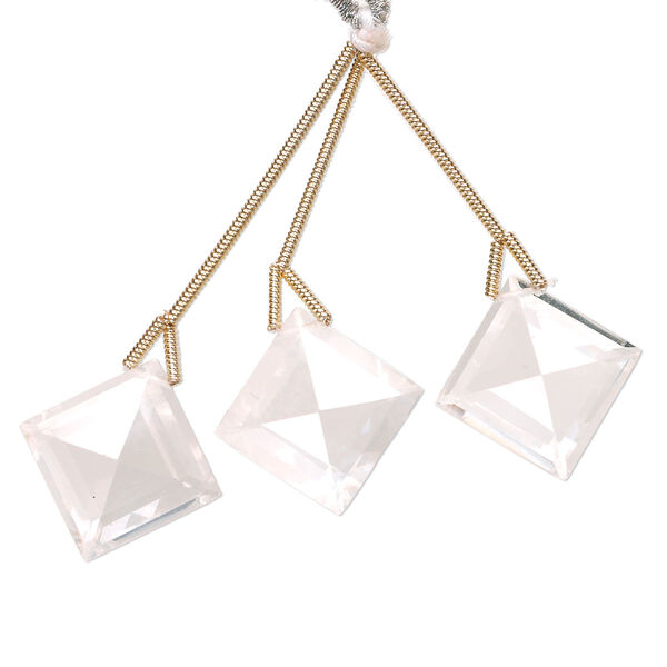 Bead, quartz crystal (natural), 18x18mm hand-cut top-drilled faceted diamond, B+ grade, Mohs hardness 7. Sold per pkg of 3 beads. image number 0
