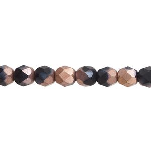 Bead, Czech fire-polished glass, opaque matte black half-coated Capri rose, 6mm faceted round. Sold per 15-1/2" to 16" strand.